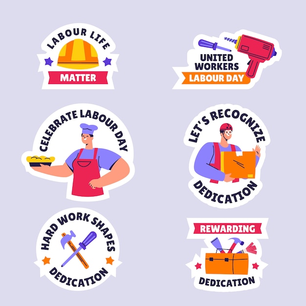 Vector flat slogan stickers collection for labour day celebration