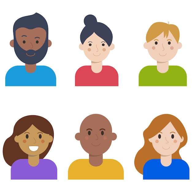 Flat Smiling Women and Men People Avatar Icon