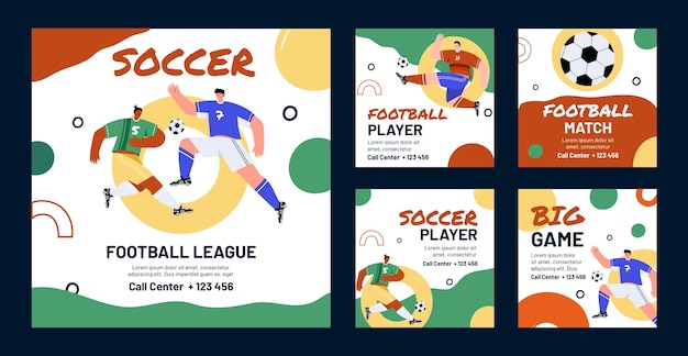 Flat soccer instagram posts collection