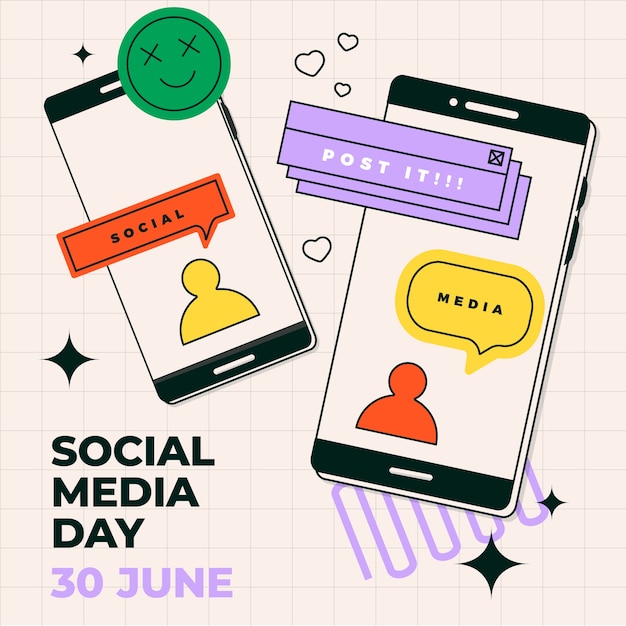 Flat social media day illustration with smartphones