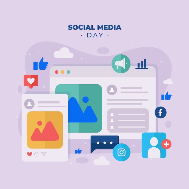 Flat social media day illustration