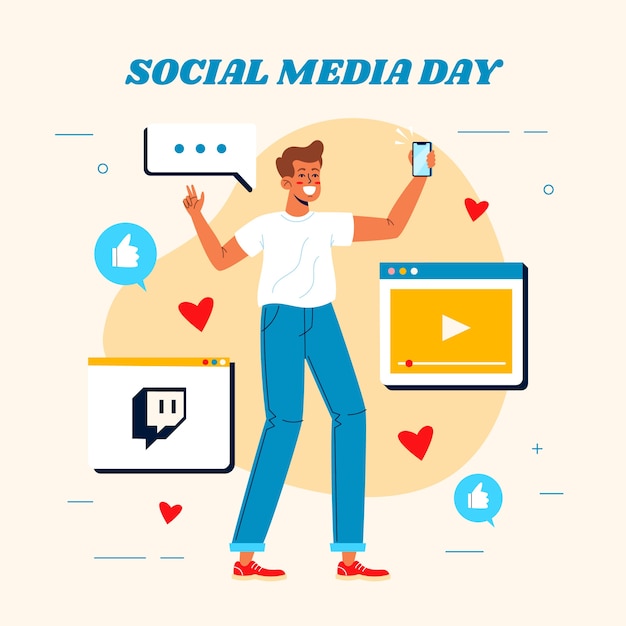 Flat social media day illustration