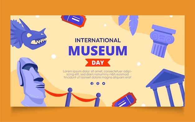 Flat social media post template for international museum day celebration