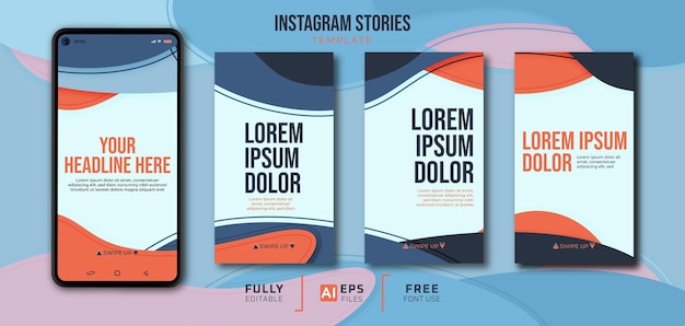 Flat social media set instagram stories template with smartphone