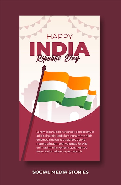 Flat social media stories design template for india republic day celebration