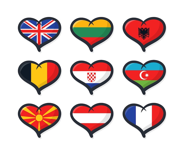 Flat song contest heart flags collection