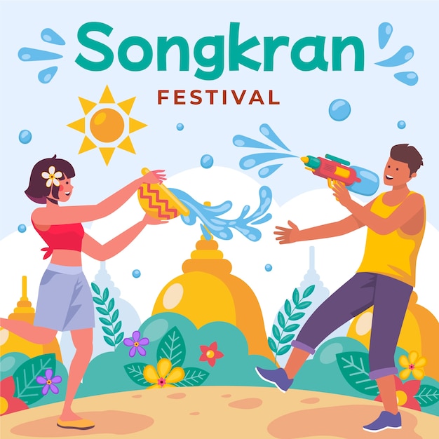 Flat songkran illustration