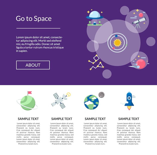 Vector flat space icons banner landing page  