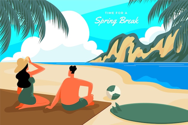 Vector flat spring break illustration with couple on beach