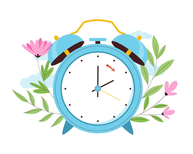 Flat spring forward illustration with clock