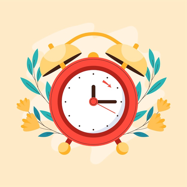 Flat spring forward illustration with clock