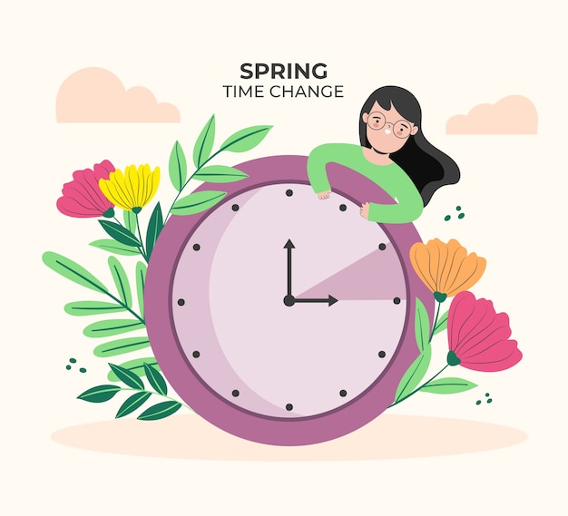 Flat spring forward illustration