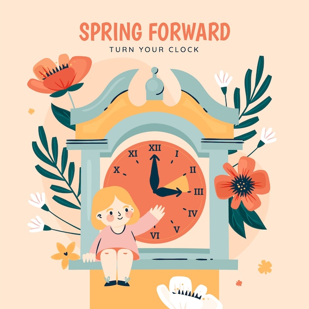 Flat spring forward illustration