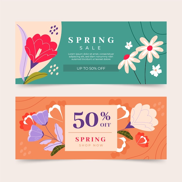 Flat spring sale horizontal banners set