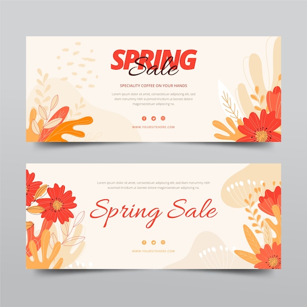 Flat spring sale horizontal banners set