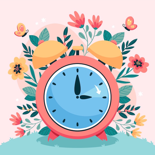 Flat spring time forward illustration