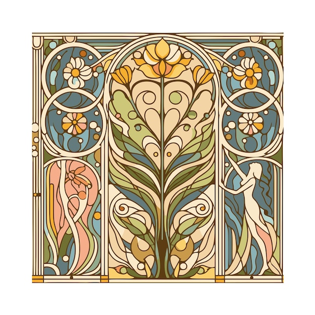 flat spring vector design in art nouveau style