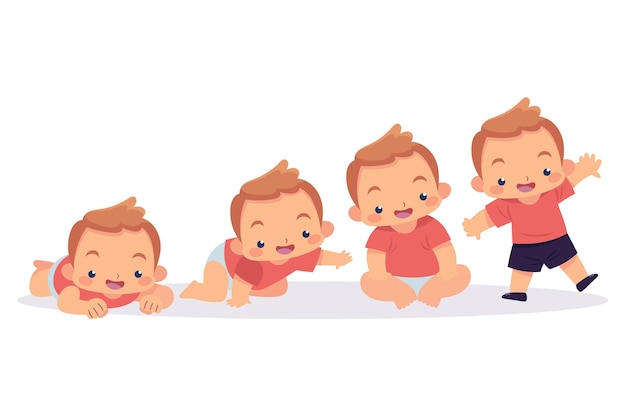 Flat stages of a cute baby boy