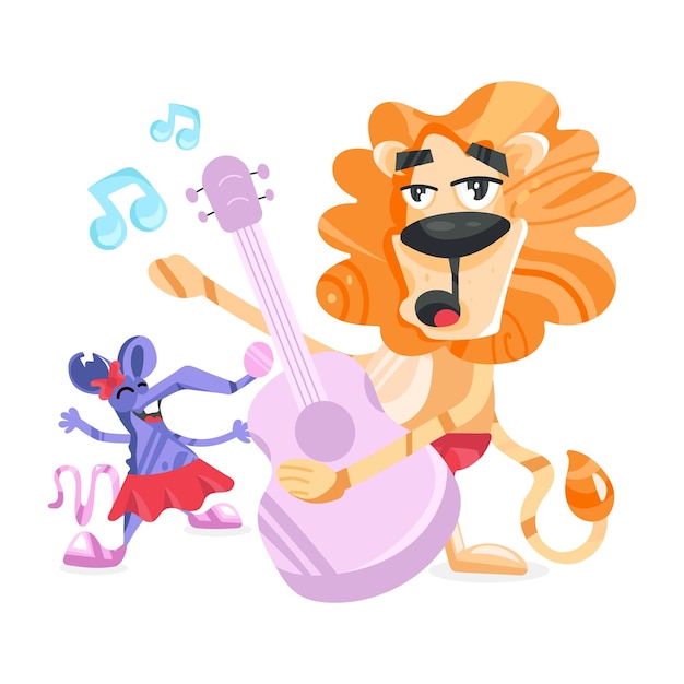 A flat sticker of animals playing