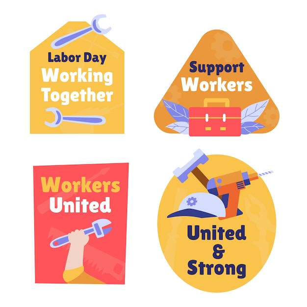 Vector flat sticker collection for labour day with slogan