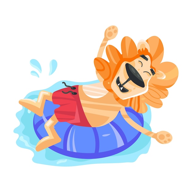 A flat sticker of lion swimming