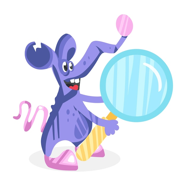 Flat sticker of mouse searching