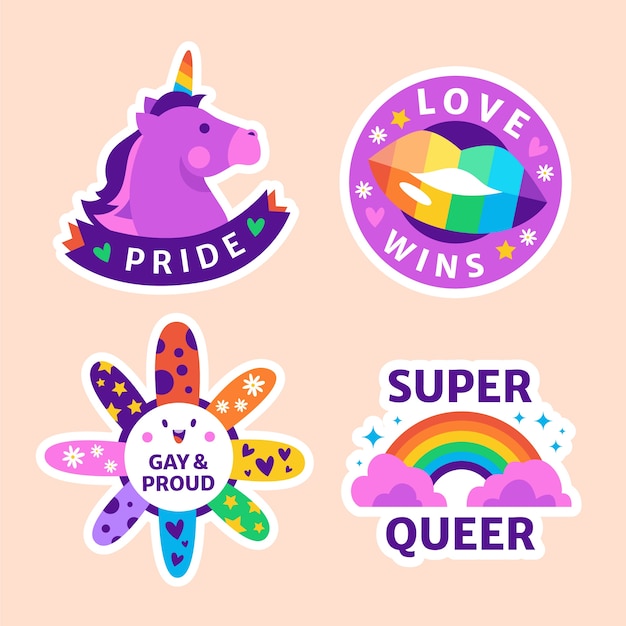 Flat stickers collection for pride month celebrations