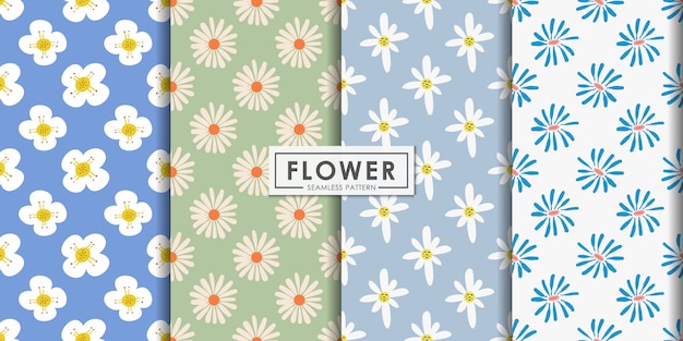 Flat style abstract floral seamless pattern set,   Decorative wallpaper.