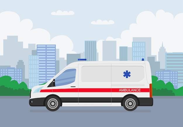 Flat style ambulance. Vector illustration.