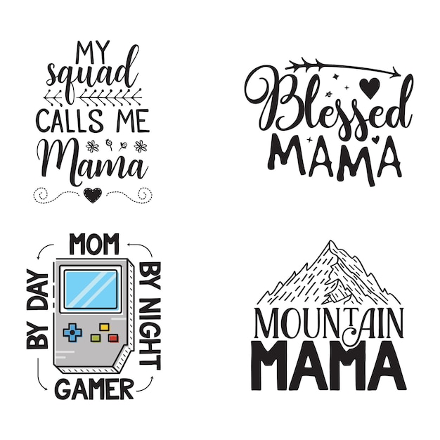 Flat style banners with quotes about mom with pictures