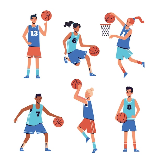 Flat style basketball team set