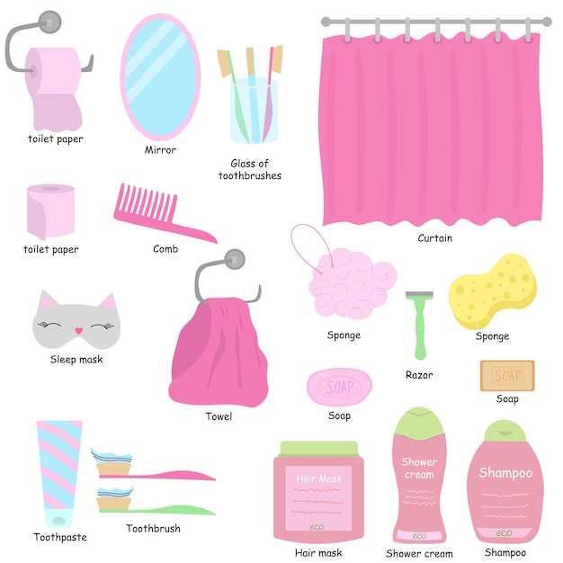 Flat style bathroom elements Vector item in the bathroom washcloths soap hygiene