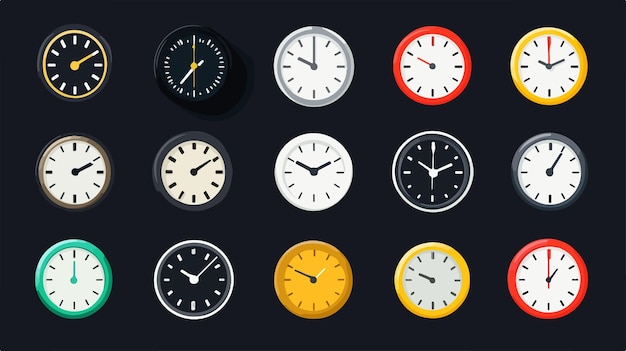 Flat Style Clock Icons Vector Illustration