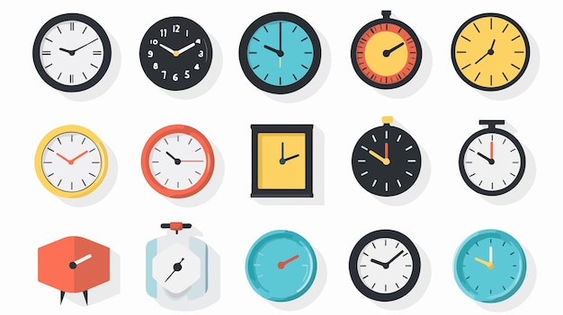 Flat Style Clock Icons Vector Illustration