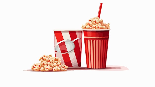 Vector flat style cola cup with popcorn and 3d glasses