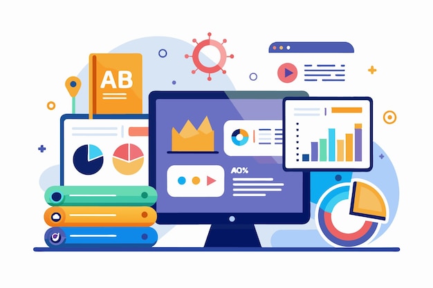 Flat Style Digital Marketing Illustration Featuring AB Testing