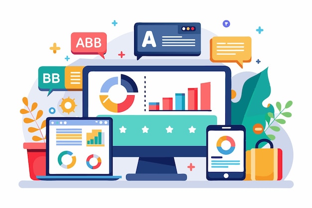 Flat Style Digital Marketing Illustration Featuring AB Testing