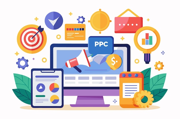 Flat Style Digital Marketing Illustration Focusing on PPC Advertising