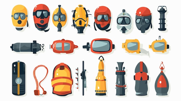 Flat Style Diving Equipment Icons for Professionals