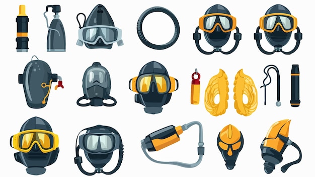 Flat Style Diving Equipment Icons for Professionals