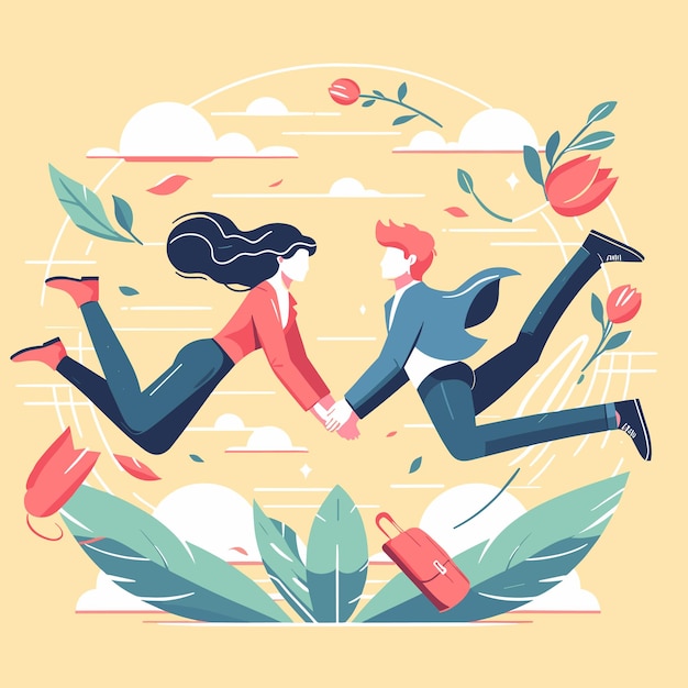 Vector a flat style illustration of a couple that falling in love