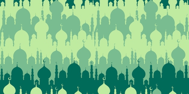 Flat style Islamic Mosque bright seamless pattern design muslim surface design in green color