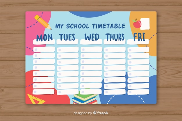 Flat style school timetable template