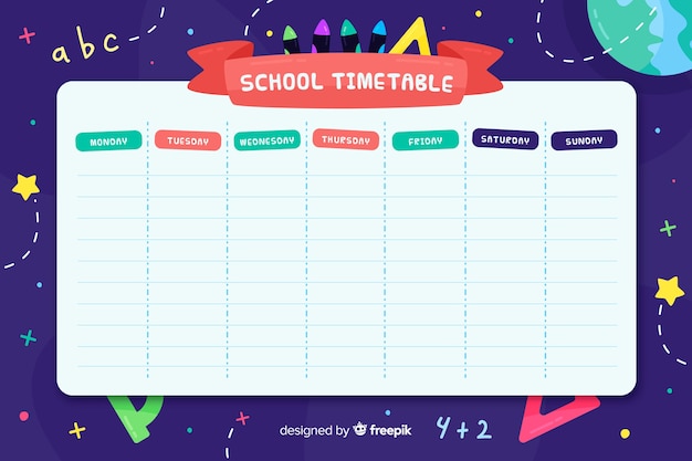 Flat style school timetable template