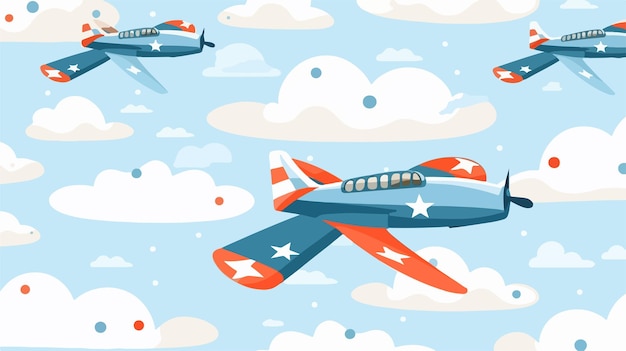 Flat Style Seamless Pattern with Flying Plane