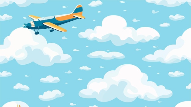 Flat Style Seamless Pattern with Flying Plane