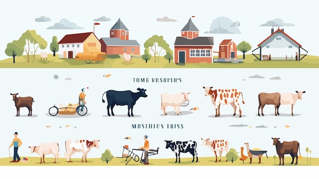 Flat Style Template for Web Banner with Farm Theme