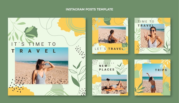 Flat style travel instagram post template