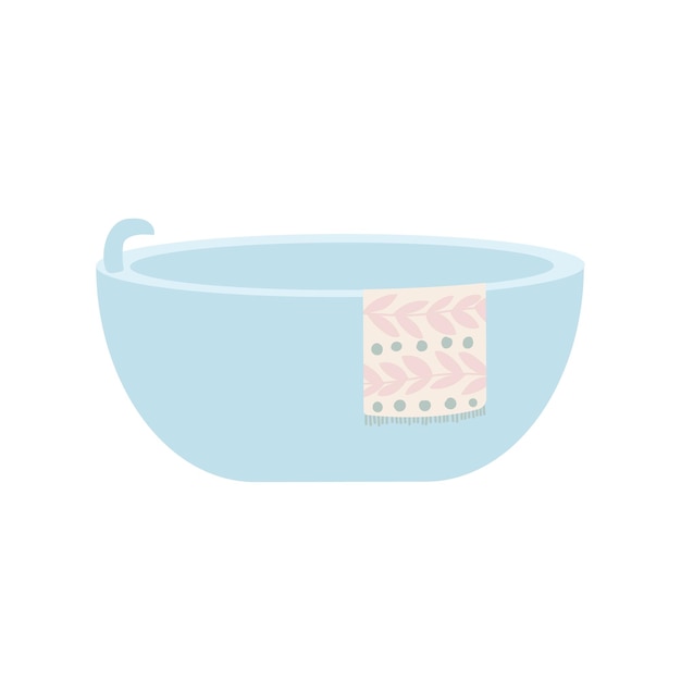 Flat style vector ceramic bath illustration Cute and cozy bath with towel Vector stock illustration