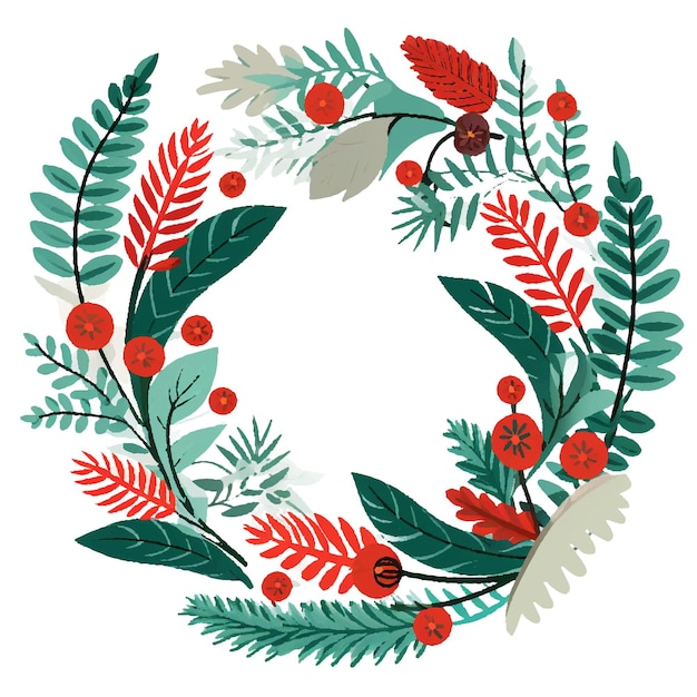 Vector flat style vector christmas wreath mid century modern